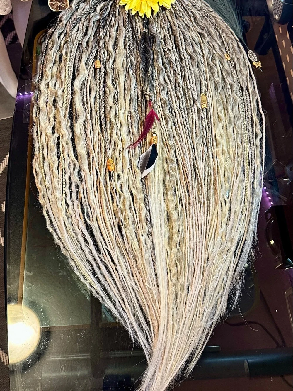 Black and Blonde Braided Hairpiece with  Accents New 70 DE Dreadlocks